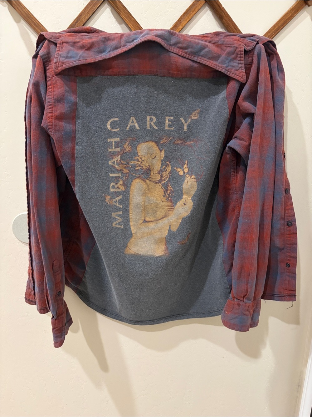 Mariah Carey 🦋 Vintage Long Sleeve Graphic Flannel Shirt - Red/Blue